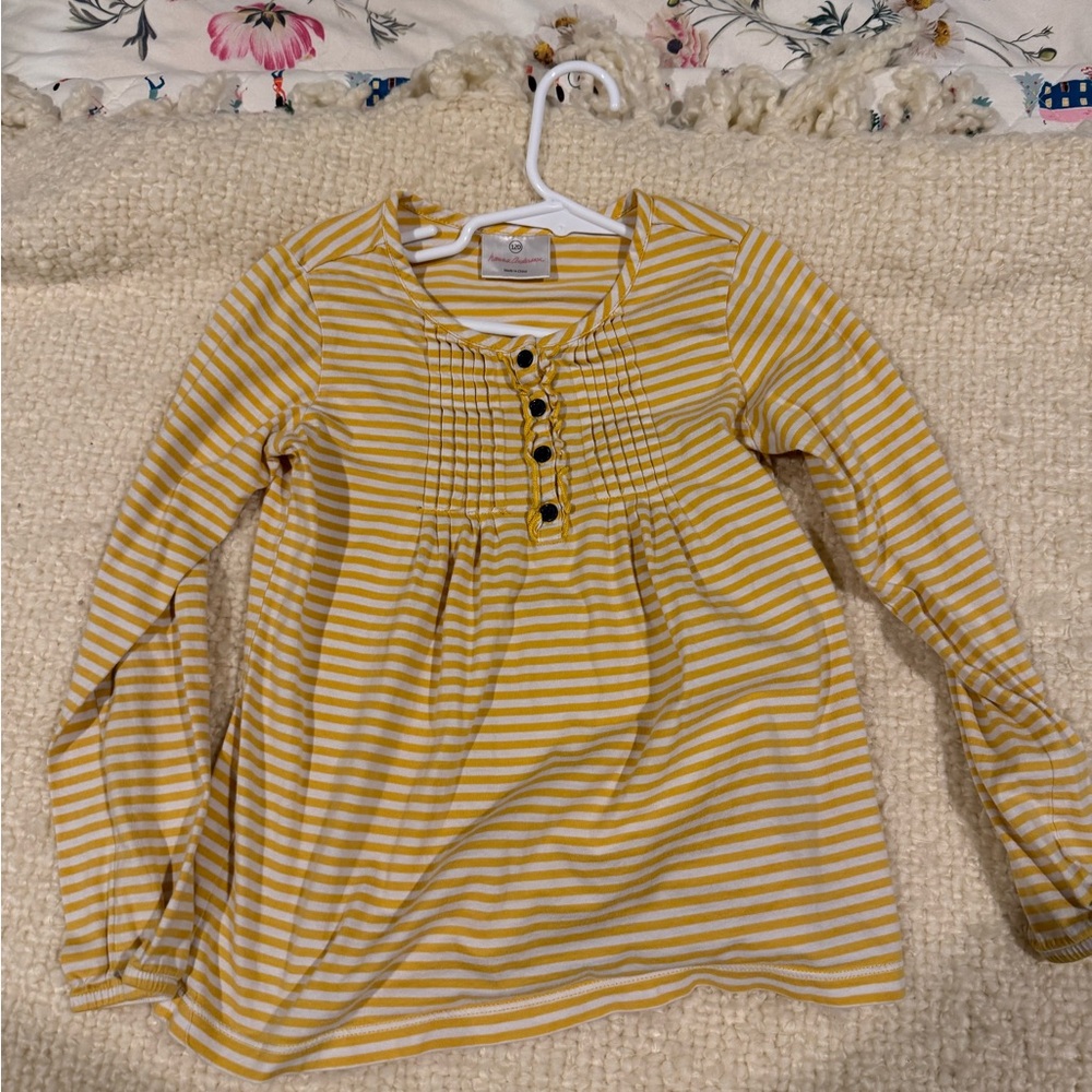 Hanna andersson 6/7 Yellow Striped Kids Long Sleeve Shirt